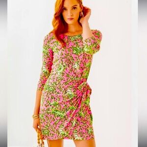 NWT Lilly Pulitzer Blaise 3/4 Sleeve Romper Dress in Rousseau Pink, size Small